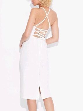Wild Fable Cream Strappy Lace-Up Midi Dress Linen Cocktail size 8